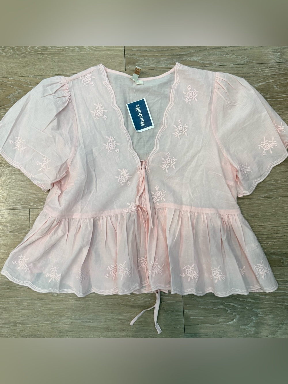 Marshalls Light Pink Embroidered Cotton Peplum Blouse